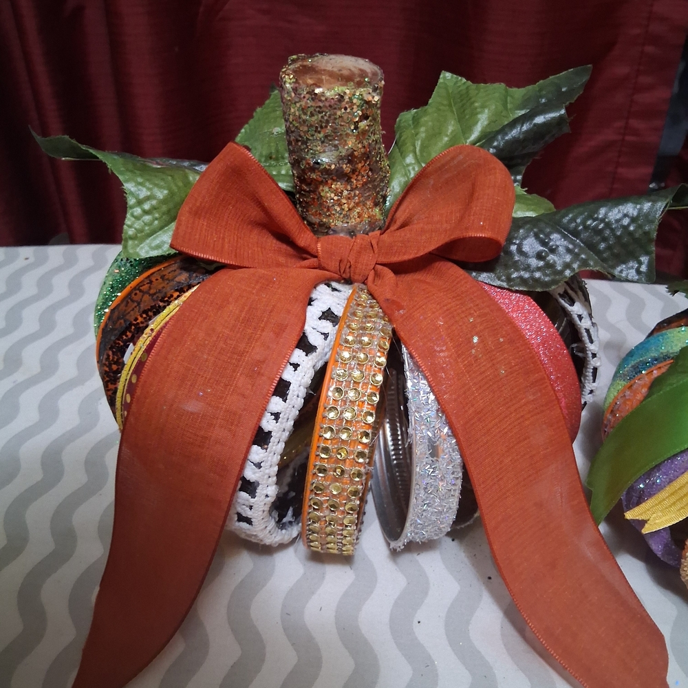 Festive Decorative Pumpkin with Orange Bow